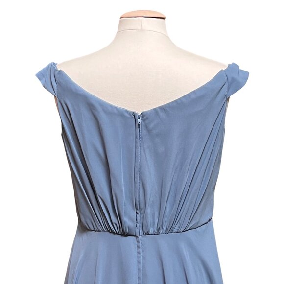 DB Studio Celebrate Formal Dress Sz 12 F20227 Grecian Steel Blue Maxi‎ Shirred - Picture 5 of 10